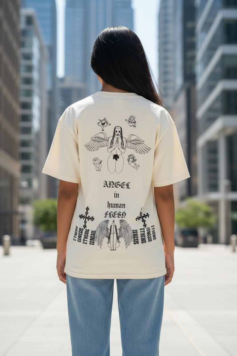 Angel in human flesh white t-shirt